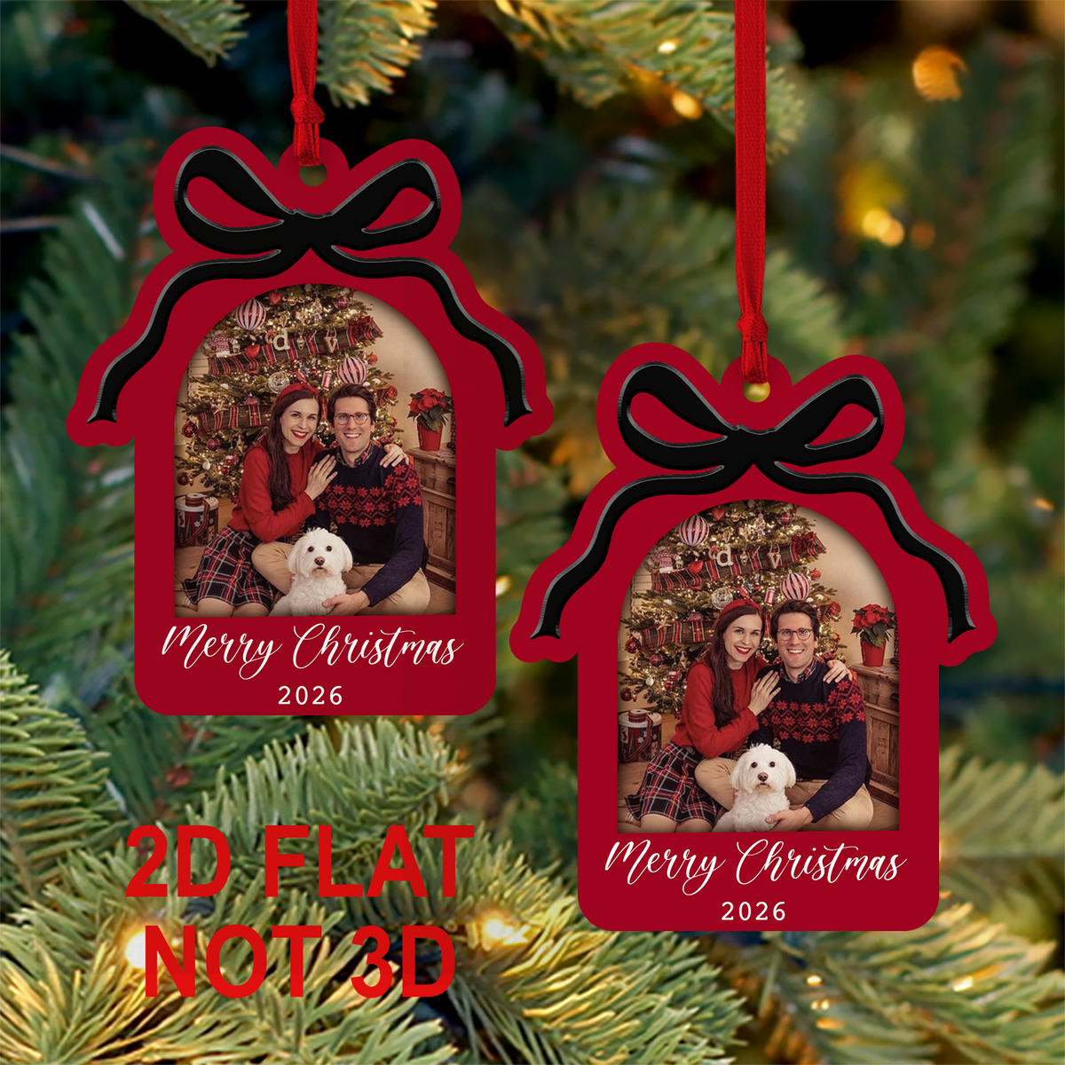 Custom Photo Bow Frame Wooden Ornament, Personalized Christmas Ornament, Gift For Family 686018