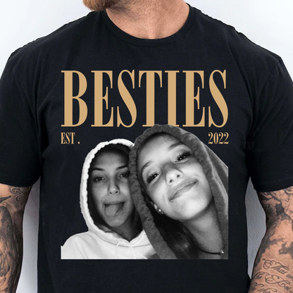 Custom Photo Besties Dark Shirt, Personalized Vintage Friendship Tee, Birthday Gift For Friend 685599