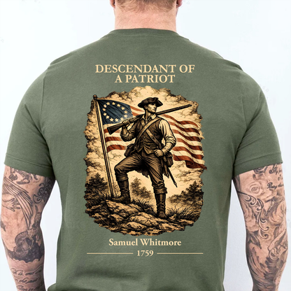 Personalized Descendant Of A Patriot Backside Dark Shirt | 250 Years Revolutionary War Ancestor Tee, Patriotic Tee 684476