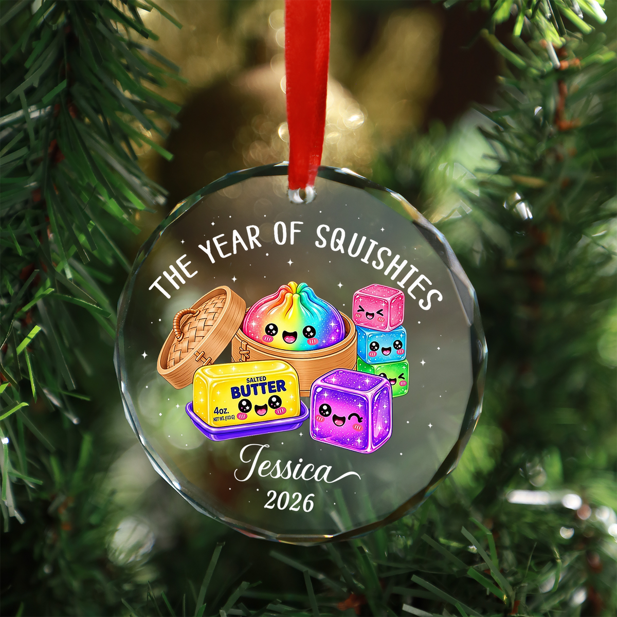 Personalized The Year Of Squishies Glass Ornament, Custom Name Funny Kid Christmas Gift 686576