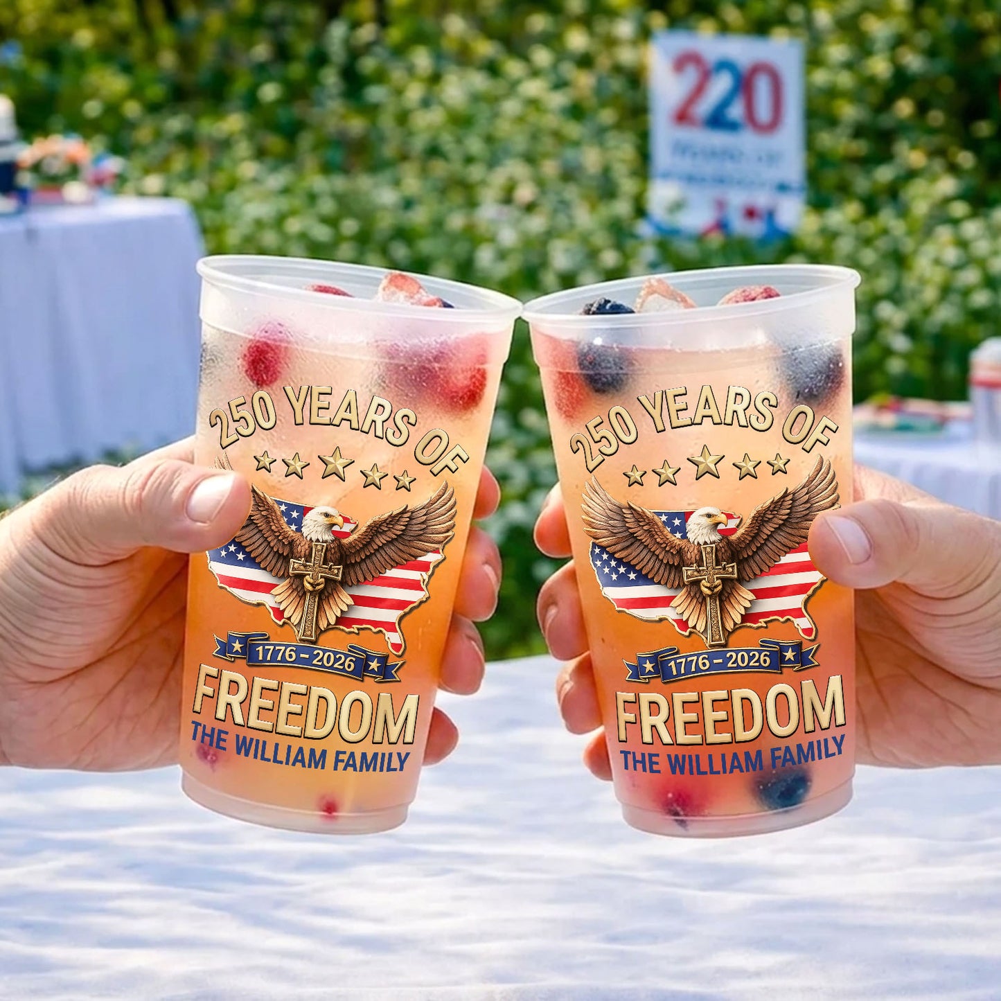 Personalized USA 250 Years Of Freedom Frosted Cups, 1776–2026 Eagle Party Cups, Custom Family Name Cups 684886