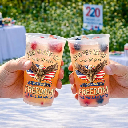 Personalized USA 250 Years Of Freedom Frosted Cups, 1776–2026 Eagle Party Cups, Custom Family Name Cups 684886