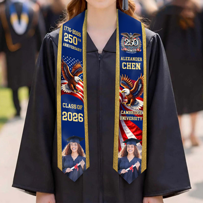 Custom Photo America 250th Anniversary Graduation Stole | Class Of 2026 Stoles Sash | Patriotic Graduation Gift, Senior Gift 684495