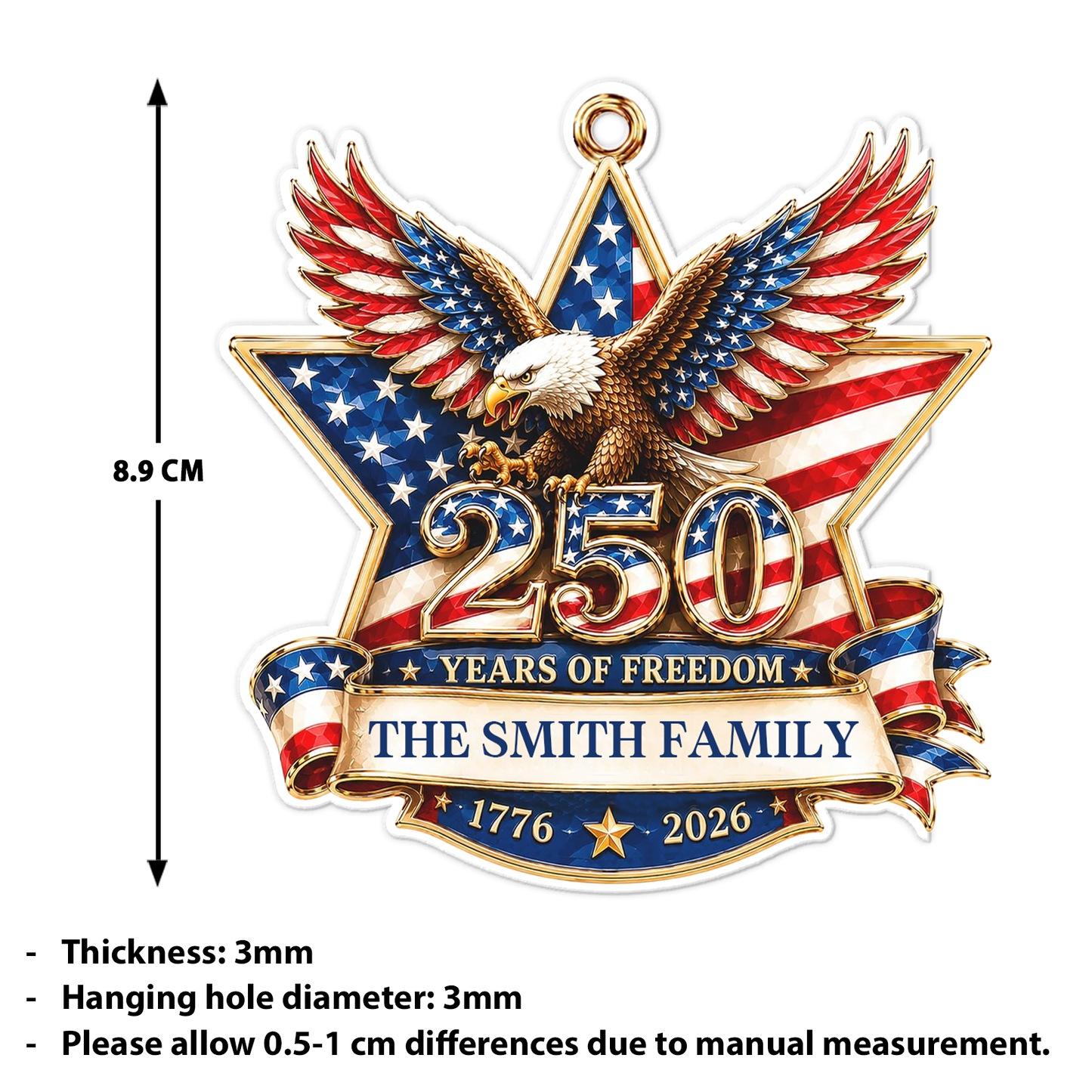 Personalized USA 250 Years Of Freedom Acrylic Ornament, 1776-2026 Patriotic Eagle Star Christmas Tree Decor 685909