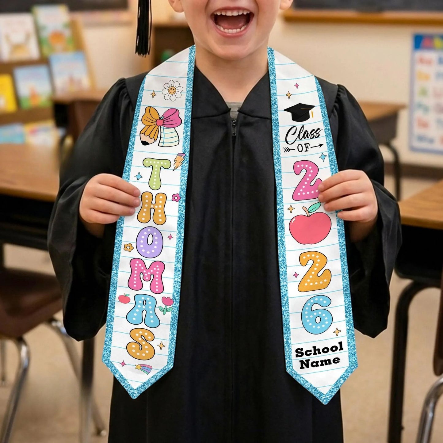 Personalized Kid Graduation Stole | Class Of 2026 Kindergarten Stoles Sash | Kids Graduation Gift, Preschool Graduation Stole 684682
