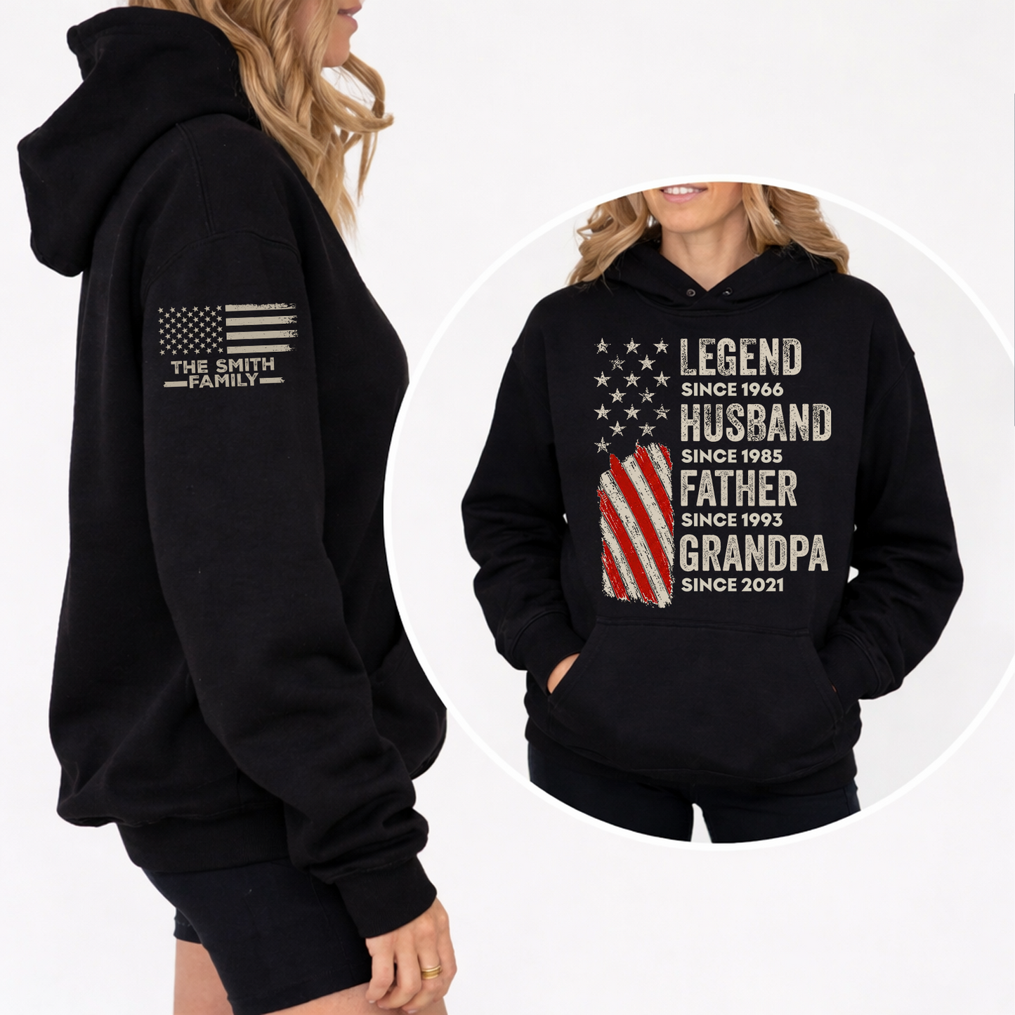 Custom Legend Husband Father Grandpa American Flag T-Shirt - Personalized Years & Family Name Sleeve Shirt - Father's Day Gift 685017