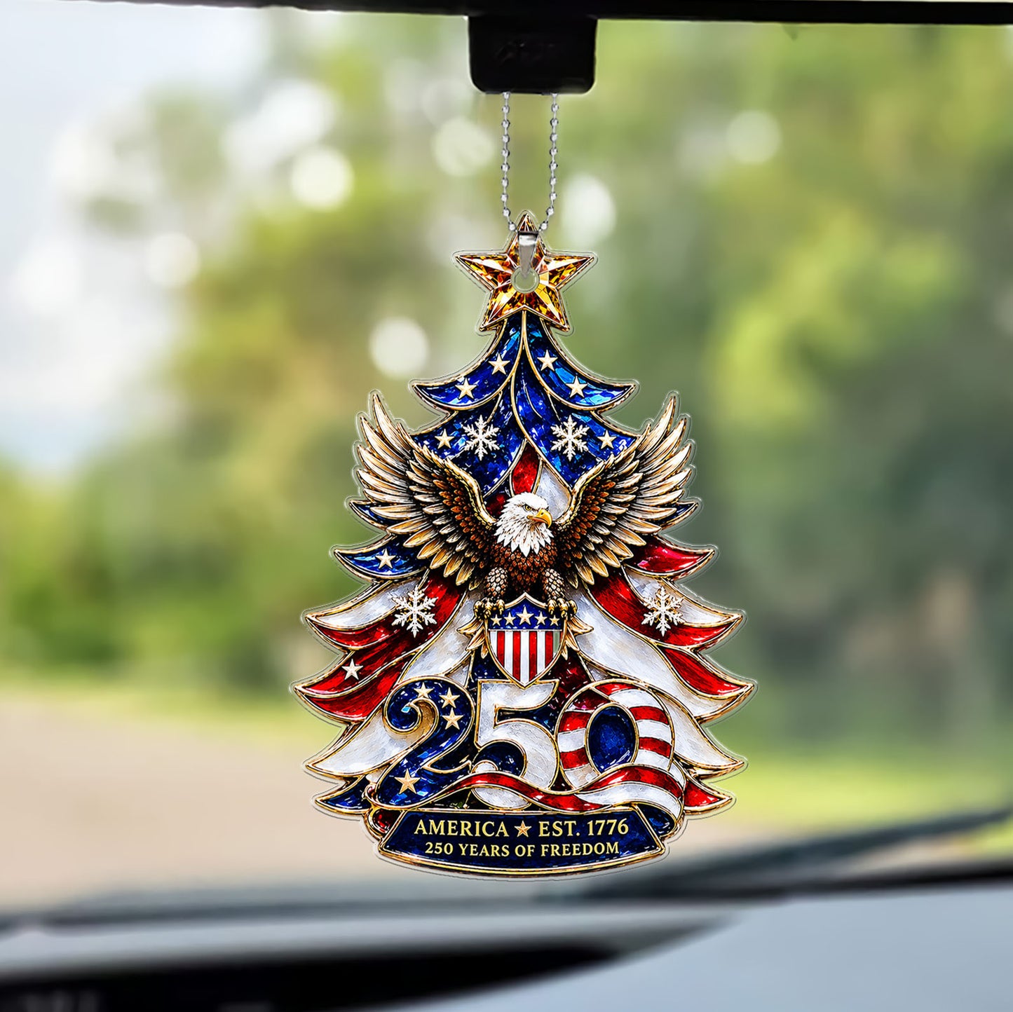 USA 250 Years Of Freedom Car Ornament, America EST. 1776 Bald Eagle Patriotic Christmas Ornament 685789