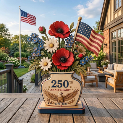 USA 250th Anniversary Wooden Block | Personalized Wooden Flower Vase | Patriotic 4th Of July Decoration 685287