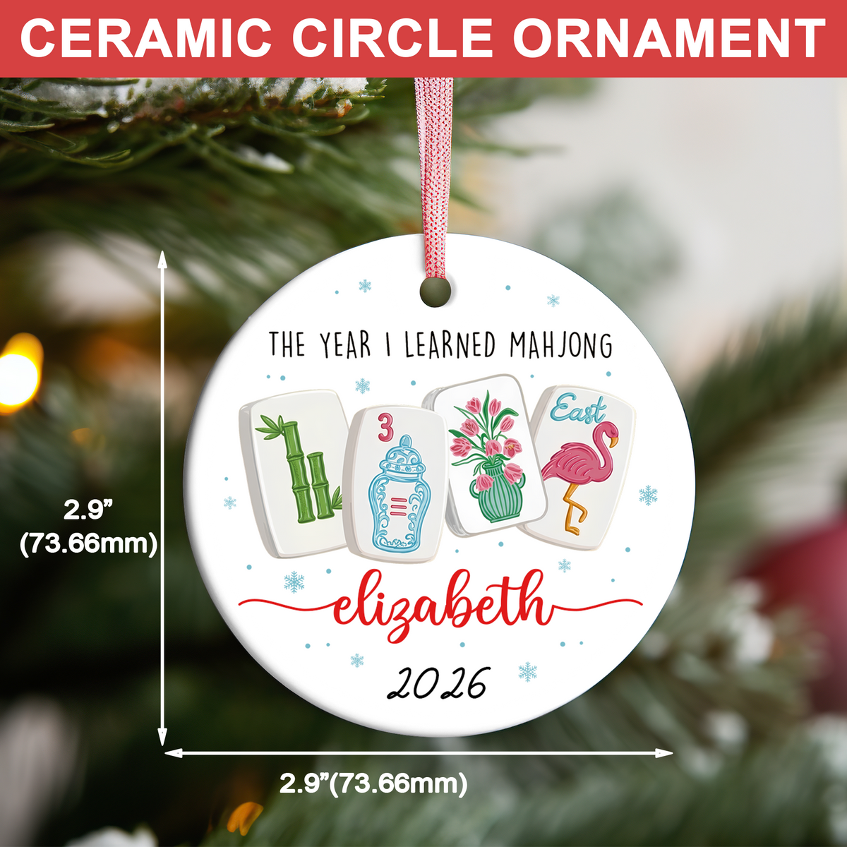 Personalized The Year I Learned Mahjong Ceramic Ornament, Custom Name Funny Christmas Gift 686448