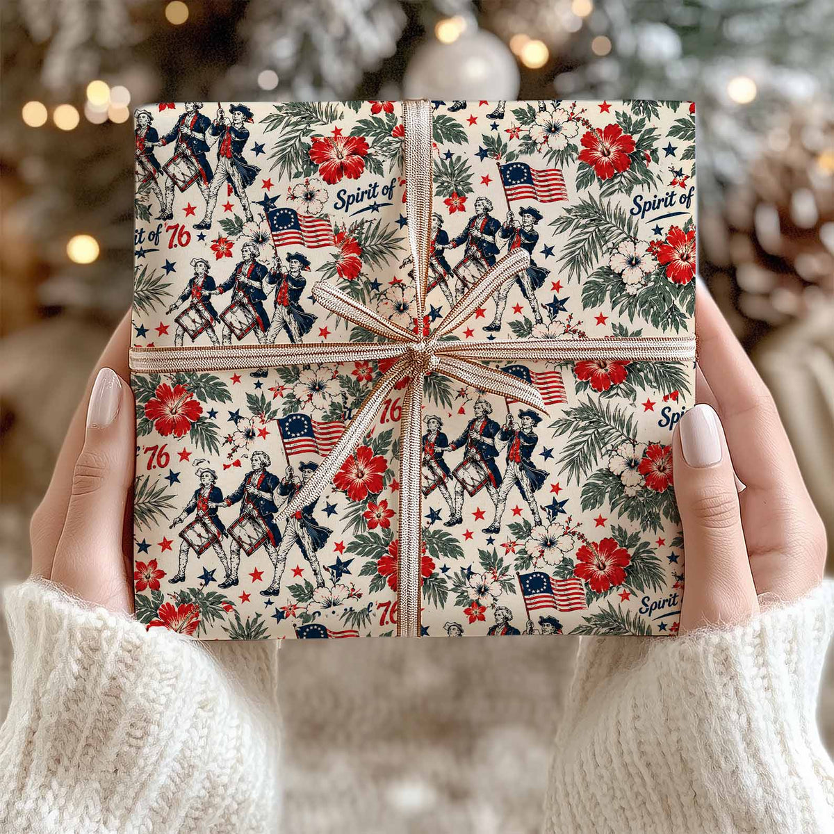 USA 250th Anniversary Wrapping Paper, Spirit Of 76 Patriotic Christmas Gift Wrap 685190