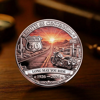 Personalized Route 66 Centennial Coin | Vintage Motorcycle Road Trip Design Coin Gift For Biker 684689