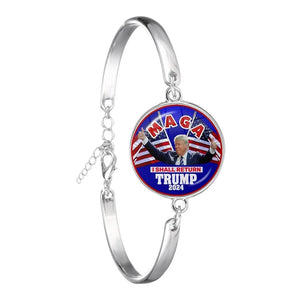 He Will Be Back Bracelet 2024 USA Trump Collection Glass Cabochon Silver Plated Bangle Jewelry for Women Men Support Trump