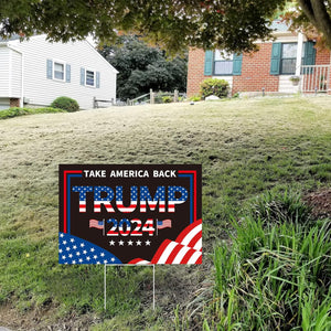 Trump 2024 Yard Sign with Metal H Stakes Double Sided 12" X 17" Trump Take America Back Black Signs Voted for Trump Outdoor Decorations for Indoor Outdoor Lawn, Garden, Window, Party Supplies