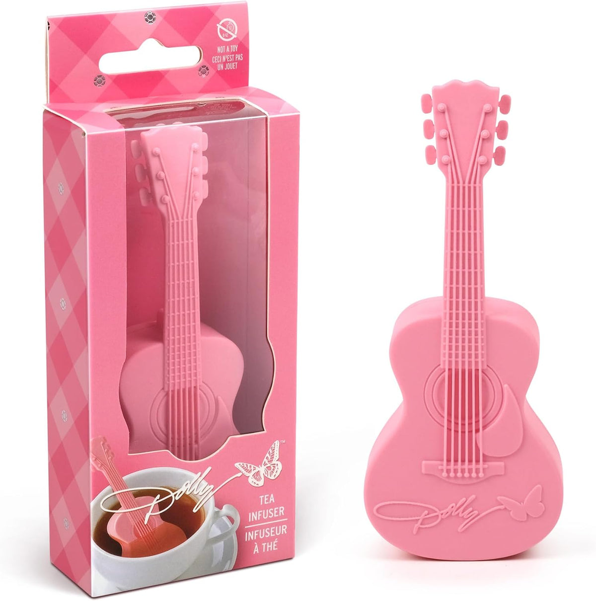 Pink Guitar Tea Infuser, Bpa-Free Silicone Loose Leaf Steeping Tool with Signature Dolly Logo