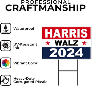 Harris Walz 2024 Yard Sign, Kamala Harris President Tim Walz Vice President 2024 Yard Sign, 18" X 12" Double-Sided Sign, Metal H-Stake