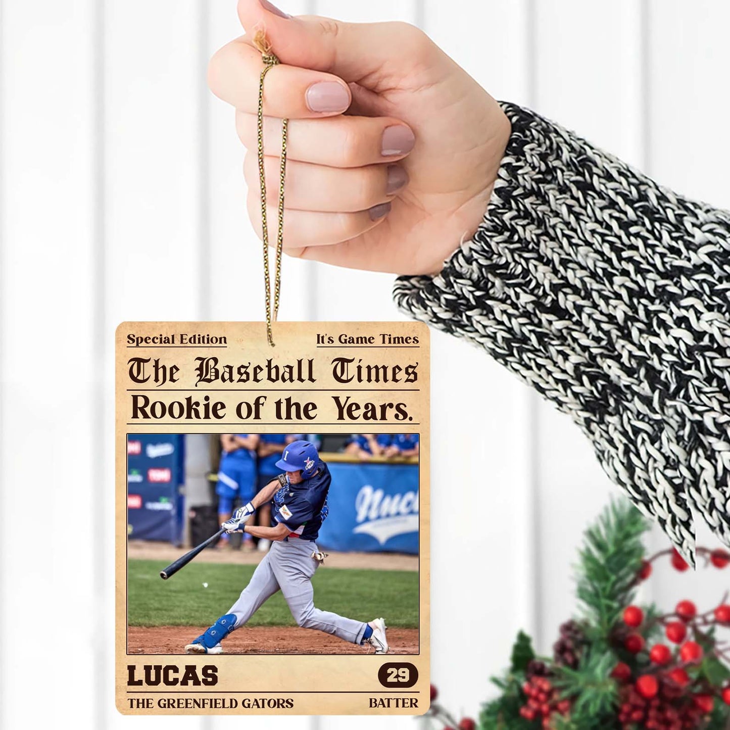 Personalized Rookie of the Year Baseball Wood Ornament | Custom Baseball Photo Ornament 682723
