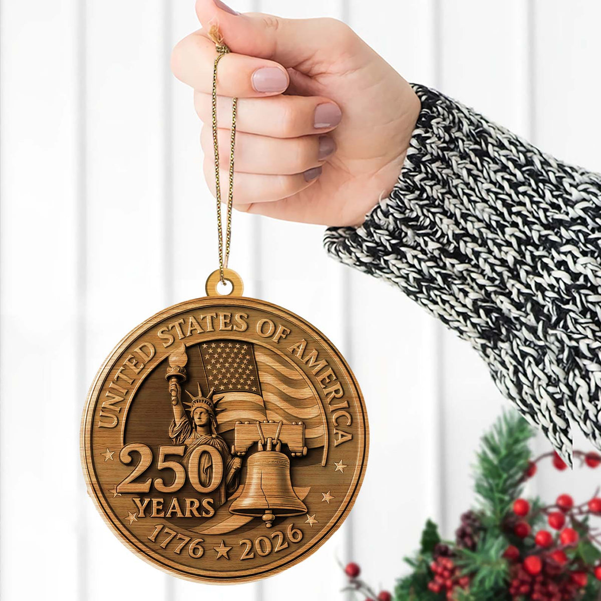 250 Years 1776–2026 Wood Ornament | USA Patriotic Liberty Bell Decoration | 250th Anniversary Independence Day Christmas Ornament 682757