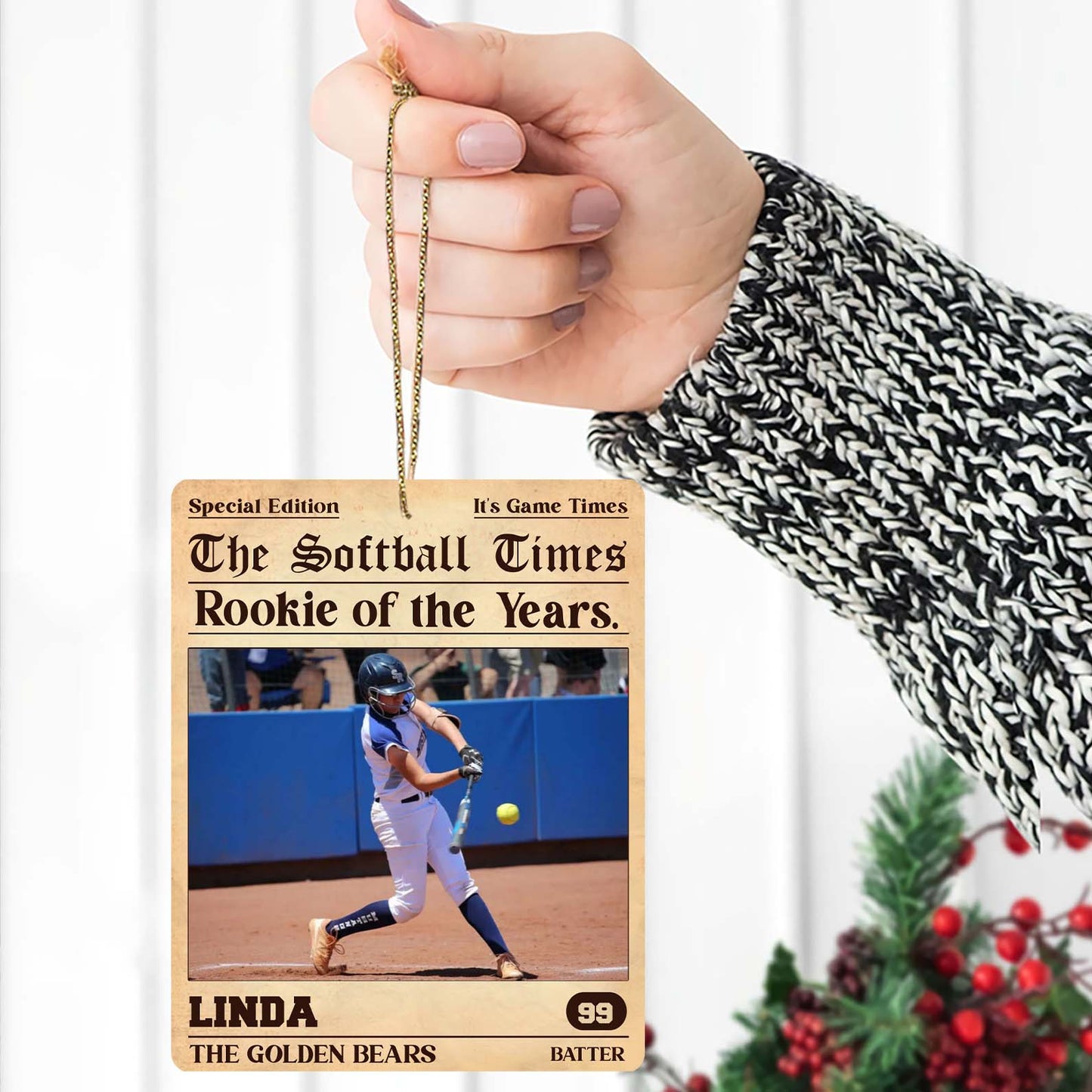 Personalized Rookie of the Year Softball Wood Ornament | Custom Softball Photo Ornament 682723