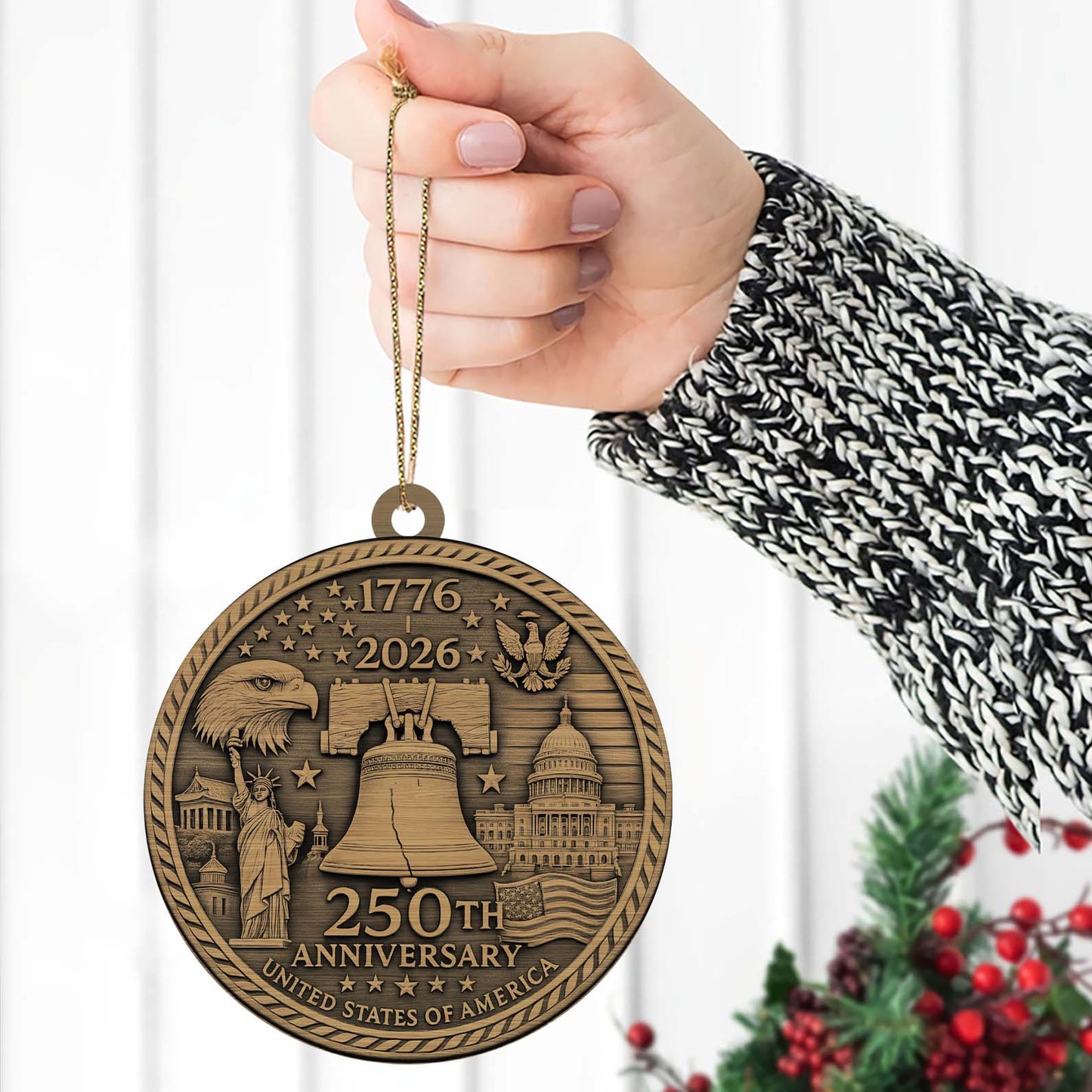 250 Years USA Anniversary 1776–2026 Wood Ornament | Patriotic 4th of July Decoration | Happy 250th Birthday America Ornament 682759