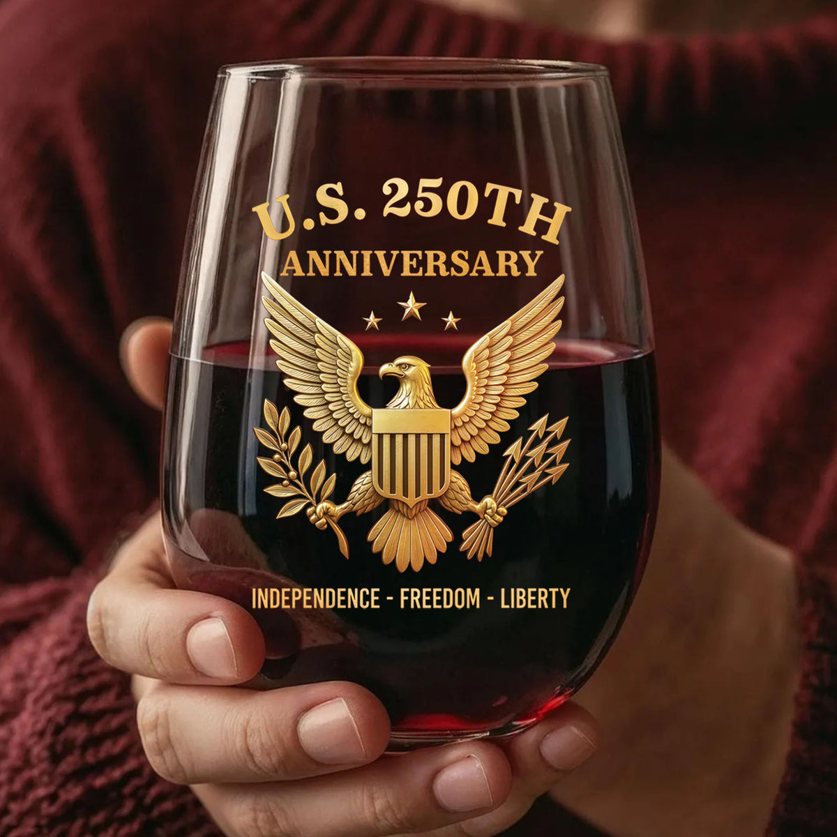 U.S. 250 Years Anniversary Wine Glass | Patriotic 4th of July Glass | Happy 250th Birthday America | Independence Day Gift 682714
