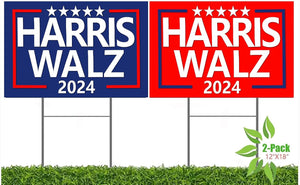 Harris Walz 2024 Yard Signs 2-Pack Double-Sided,Waterproof,Uv Resistant,12X18 Inches with Metal H-Stakes,Kamala Harris Tim Walz Campaign Rally Placard Outdoor Lawn Decoration