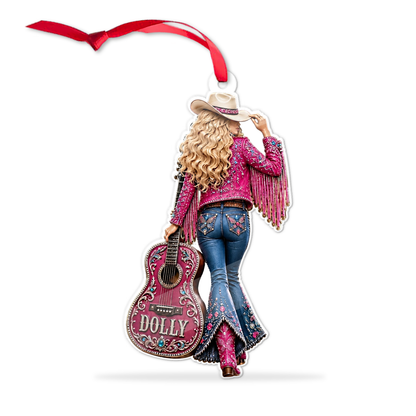 Dolly Parton Memorial Acrylic Ornament, Country Music Christmas Ornament, Pink Cowgirl Guitar Fan Gift 686131