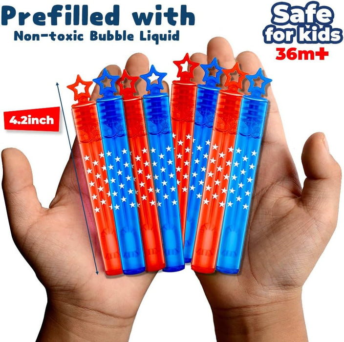 32Pcs 4Th of July Mini Bubble Wands Patriotic Red White Blue Bubbles for Kids, Independence Day Party Favors Patriotic Decorations
