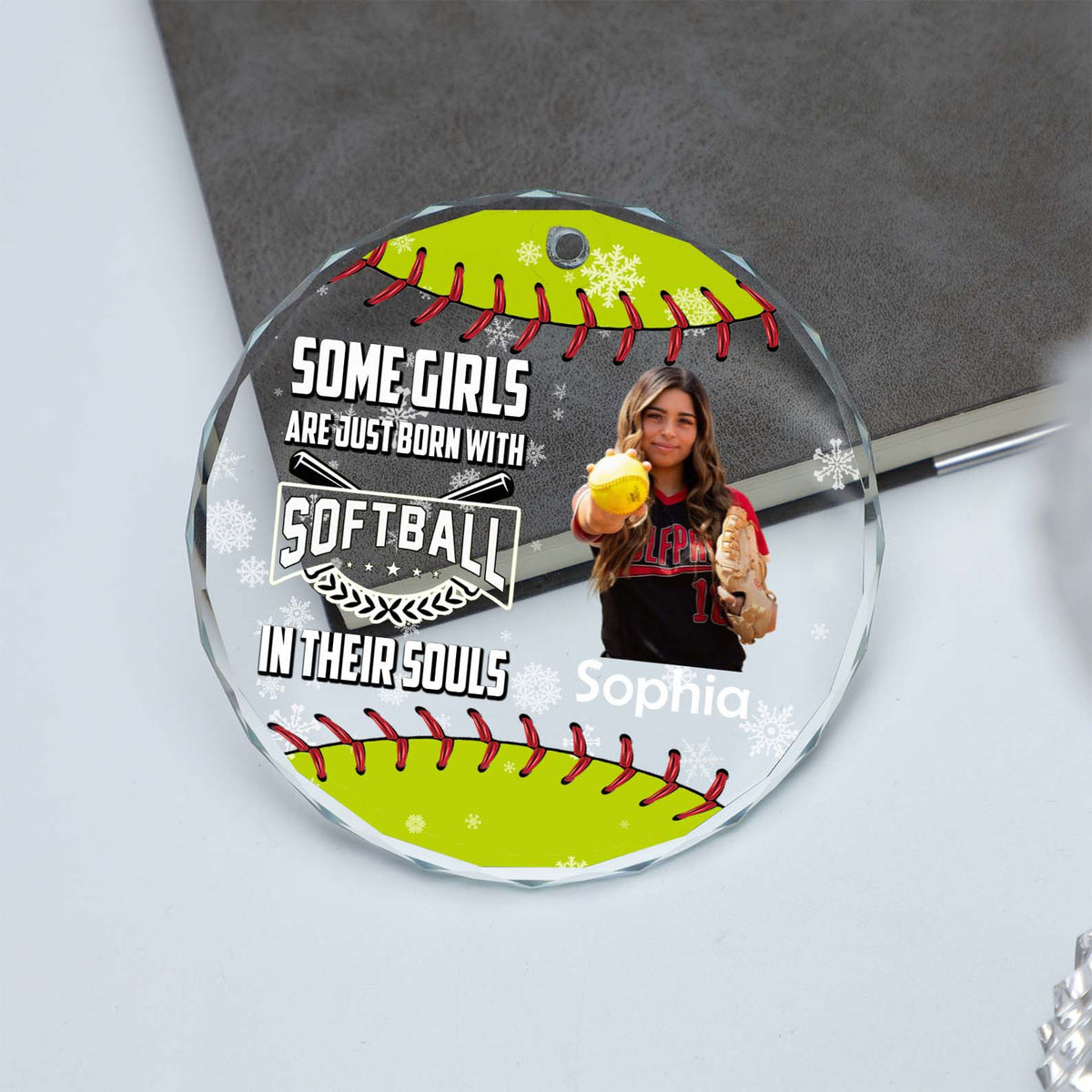Some Girls Are Just Born With Softball Ornament | Personalized Custom Softball Photo Glass Ornament 682729
