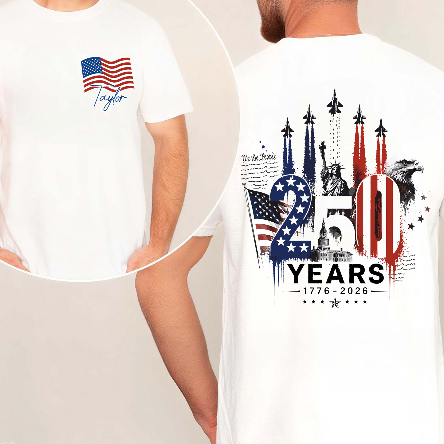 Personalized USA 250th Anniversary Pocket & Back Bright Shirt, 1776-2026 Fighter Jet Tee, Patriotic 4th Of July Gift 685274
