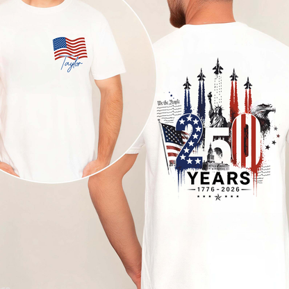 Personalized USA 250th Anniversary Pocket & Back Bright Shirt, 1776-2026 Fighter Jet Tee, Patriotic 4th Of July Gift 685274