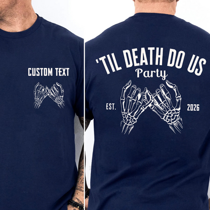 Personalized Bride Or Die Pocket & Back Dark Shirt, Funny Halloween Party Tee, Spooky Skeleton Hands Shirt 685667