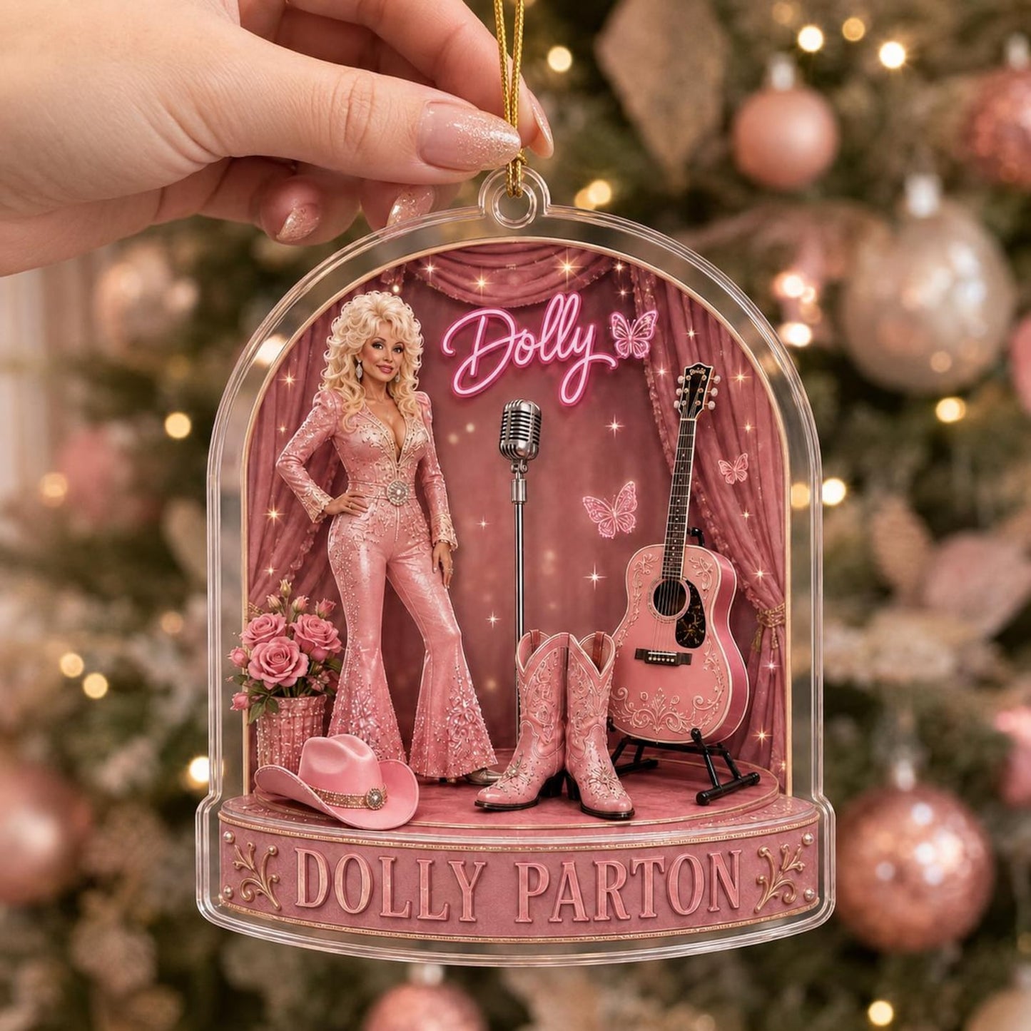 Dolly Parton Memorial Acrylic Ornament, Pink Country Music Tribute Christmas Decor 686101 WFD