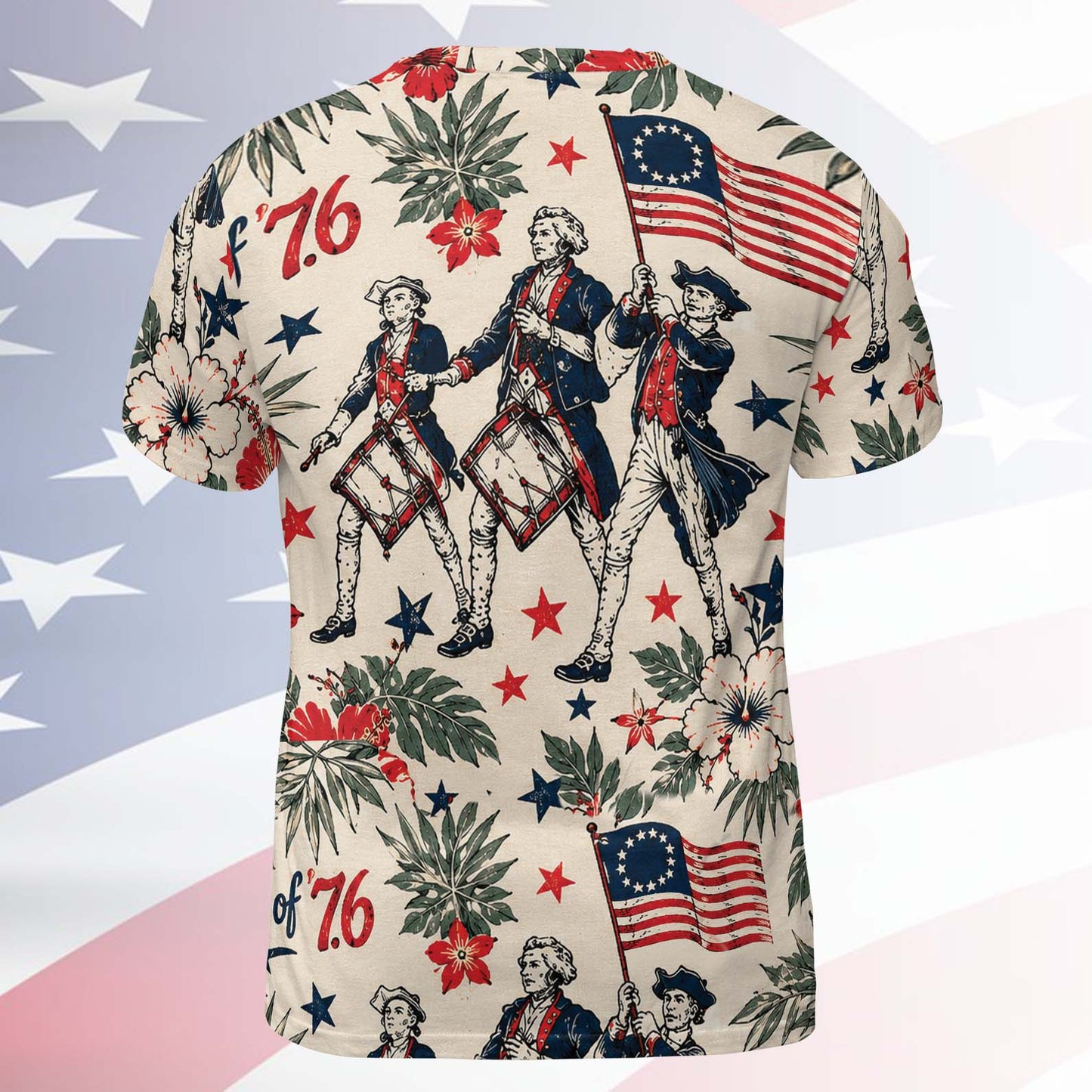 Funny USA 250th Anniversary AOP Shirt, Vintage Spirit Of 76 Tee, Patriotic 4th Of July Party Gift 685795