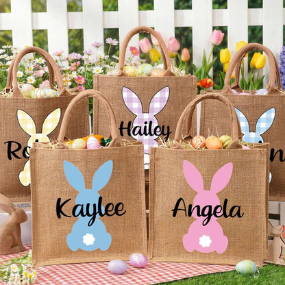 Personalized Easter Tote Bag | Jute Easter Bag | Kids Egg Hunt Bag | Custom Name Easter Basket 684392