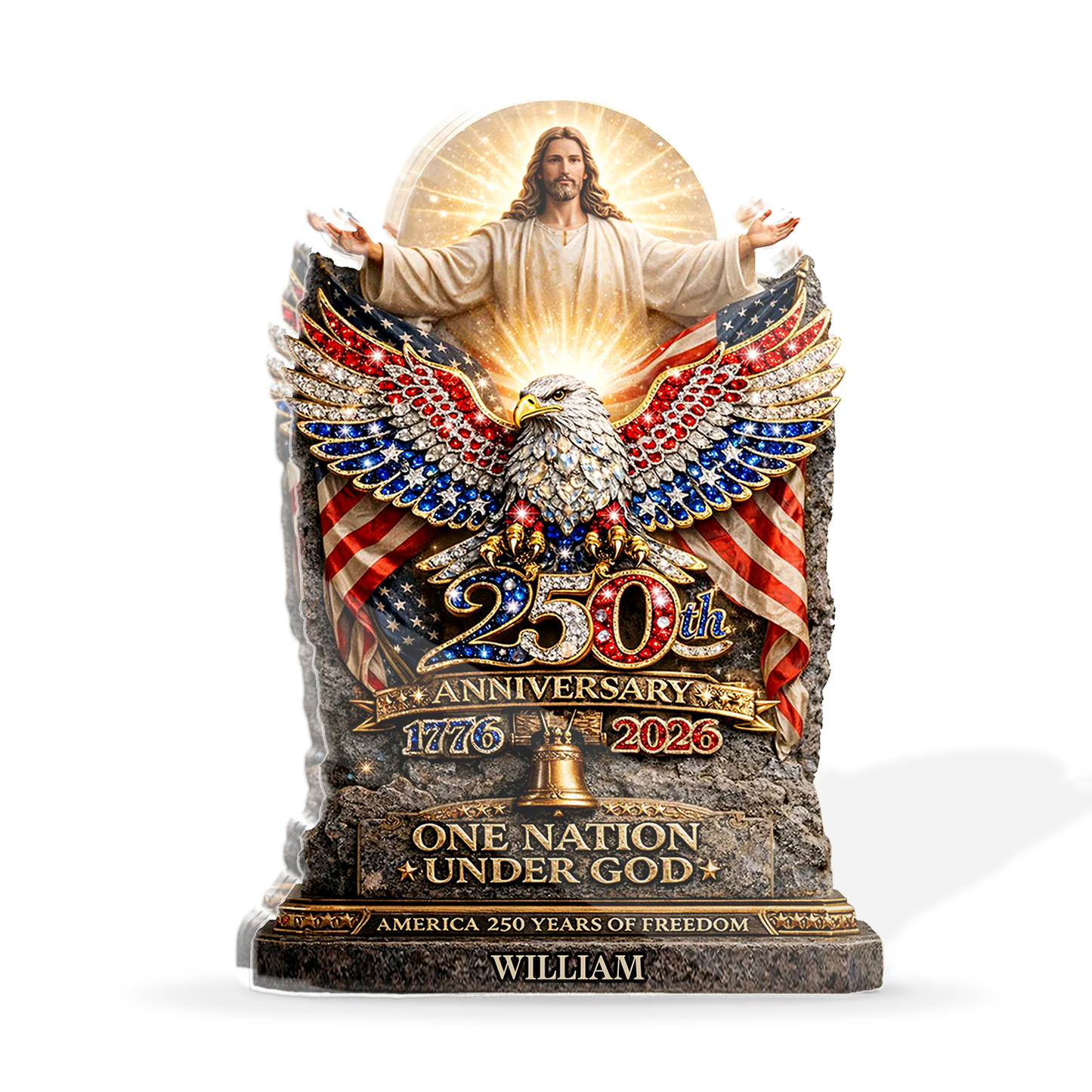USA 250 Years Anniversary Acrylic Block Plaque | One Nation Under God Patriotic Acrylic Block 684650