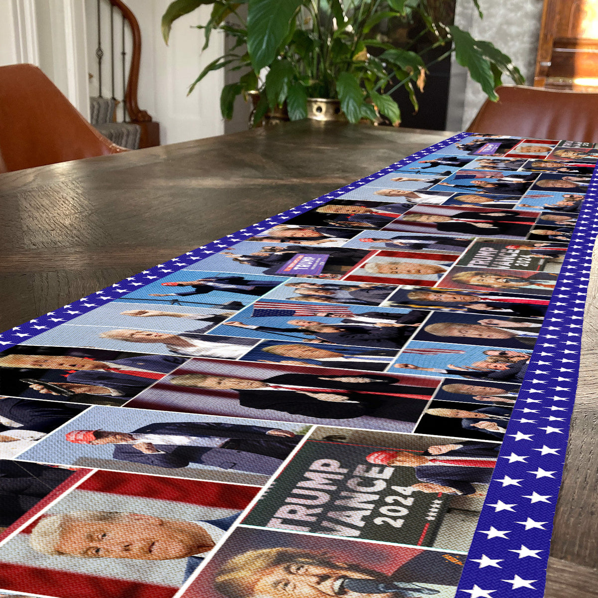 Trump Face Collage Table Runner | Retro Trump Won 2024 | Trump 4th Of July Table Runner For Kitchen 682354 - GOP