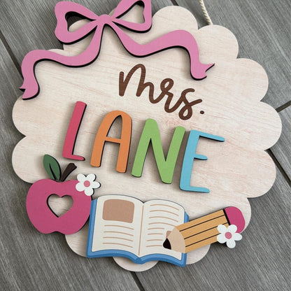 Custom Teacher Name Wooden Sign, Personalized Back To School Classroom Decor 685433 WFD