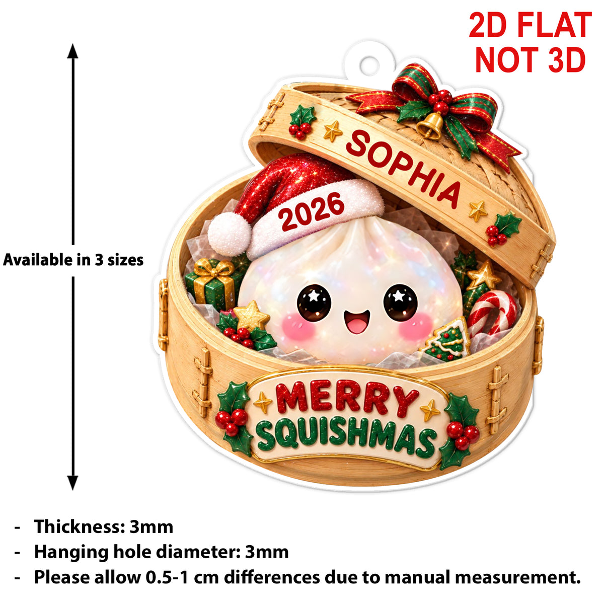 Personalized Glitter Dumpling Acrylic Ornament, Custom Name Squishy Christmas Keepsake 686650