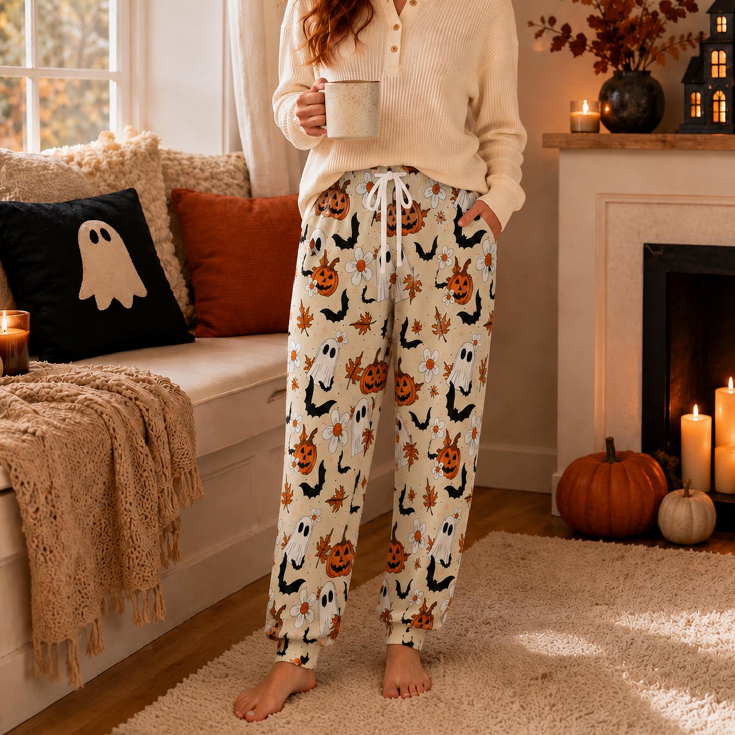 Ghost Pumpkin Halloween Pajamas Pants, Cute Spooky Lounge, Halloween Gift For Family 686205 WFD