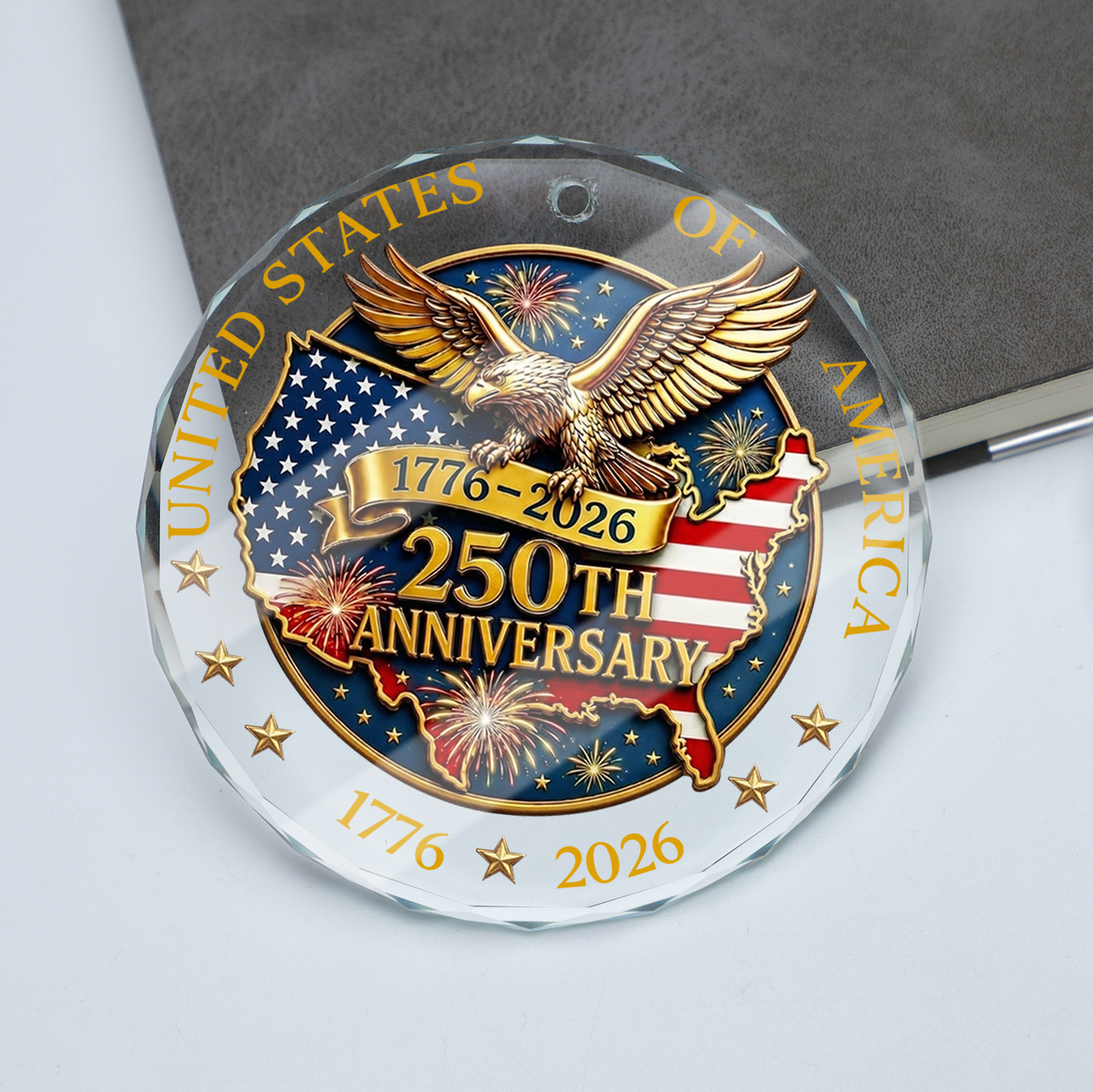 USA 250th Anniversary Glass Ornament, 1776-2026 Patriotic Eagle Ornament, 4th Of July Decorations 685788