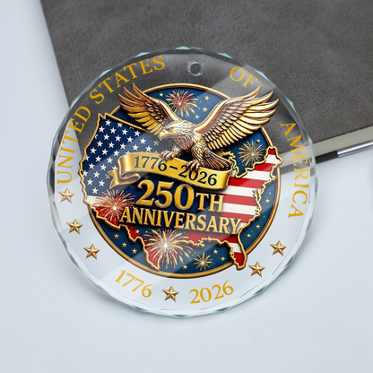 USA 250th Anniversary Glass Ornament, 1776-2026 Patriotic Eagle Ornament, 4th Of July Decorations 685788