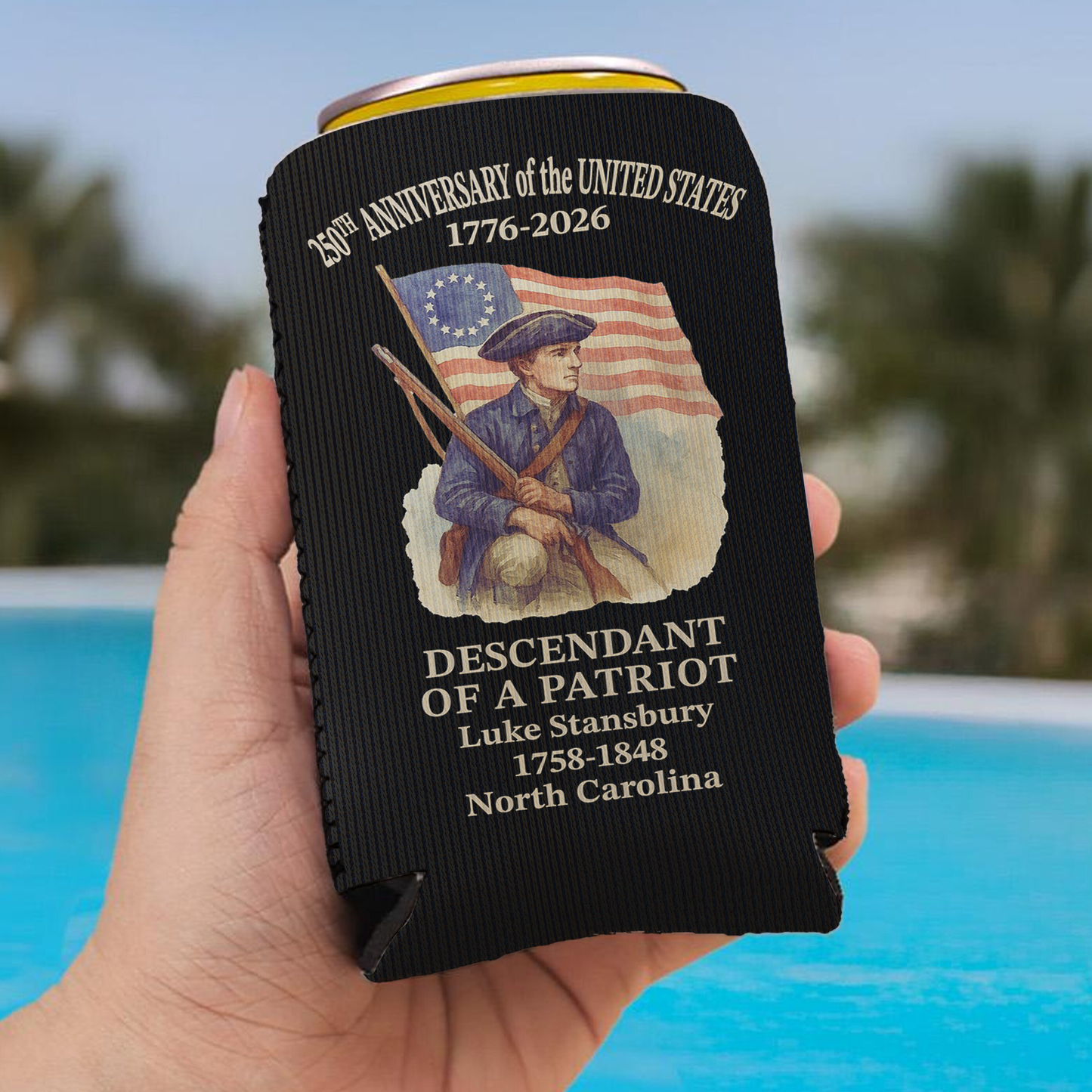 Personalized 250 Years Of America Can Cooler | Custom Name Descendant Of A Patriot Can Sleeve For Drinks 684549