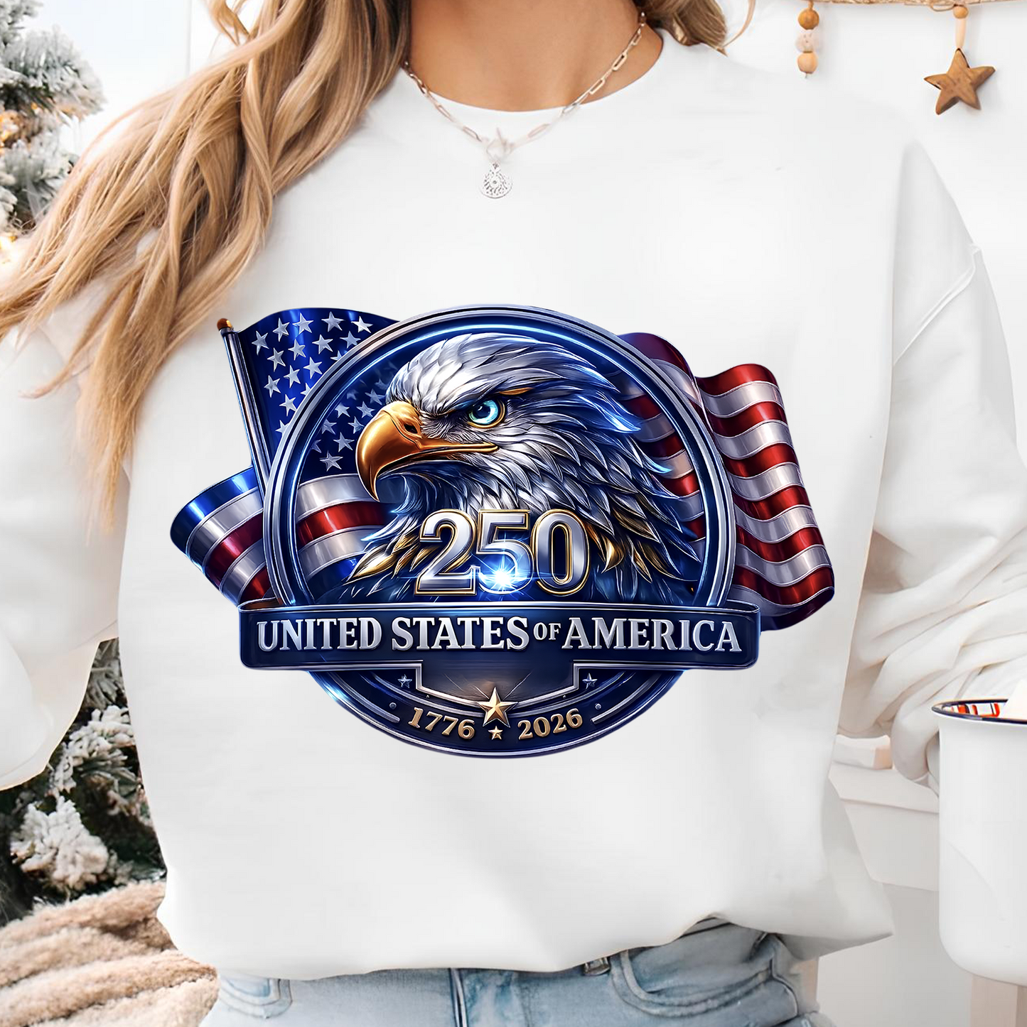USA 250th Anniversary Eagle Emblem Bright Shirt | Personalized Patriot Sweatshirt | Patriotic Tee 684409