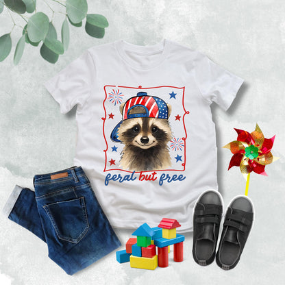 Feral But Free Raccoon Kid Shirt, USA 250th Anniversary Tee, Patriotic 4th Of July Shirt 685201