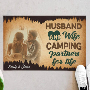 Camping Partners For Life Personalized Couples Anniversary Photo Doormats C582