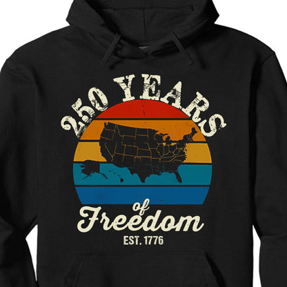 250 Years Of Freedom Retro Map Shirt | Happy 250th Birthday USA | Patriotic 4th Of July Tee | America 250th Anniversary | Independence Day Shirt 682569