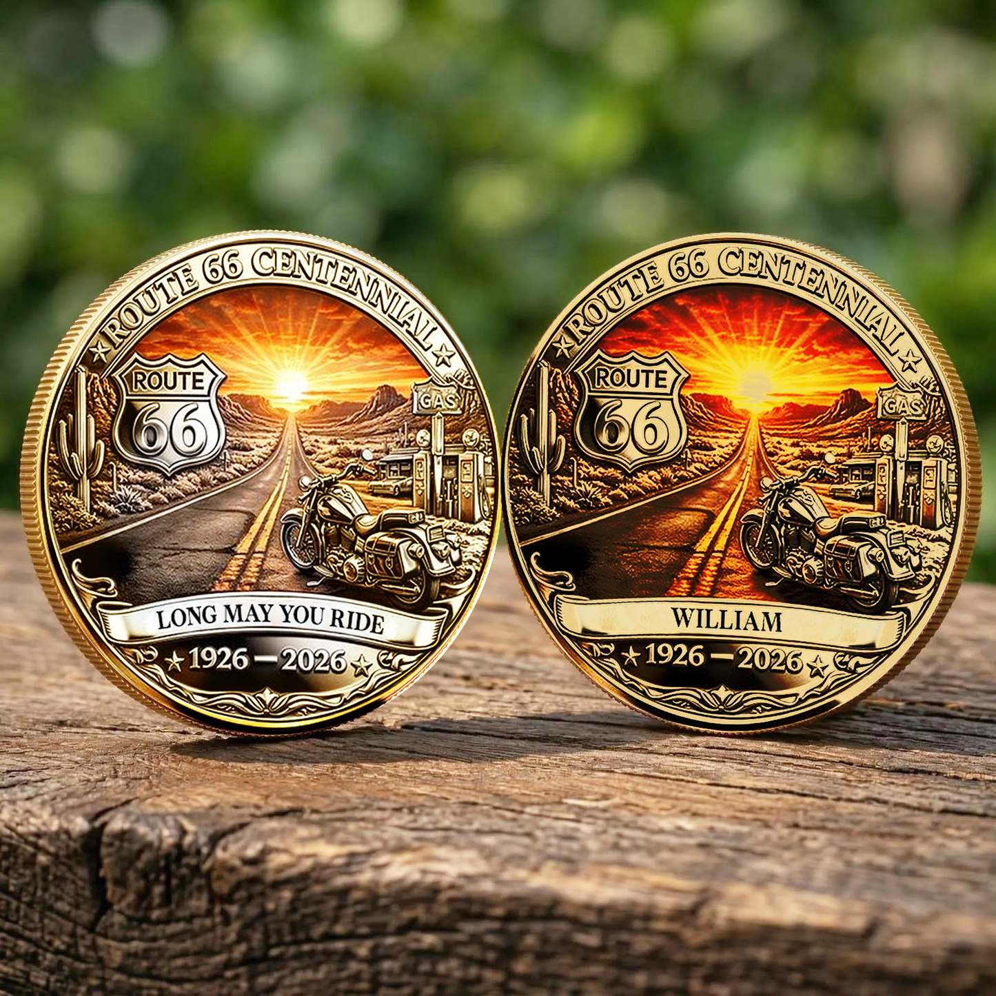 Personalized Route 66 Centennial Coin | Vintage Motorcycle Road Trip Design Coin Gift For Biker 684689