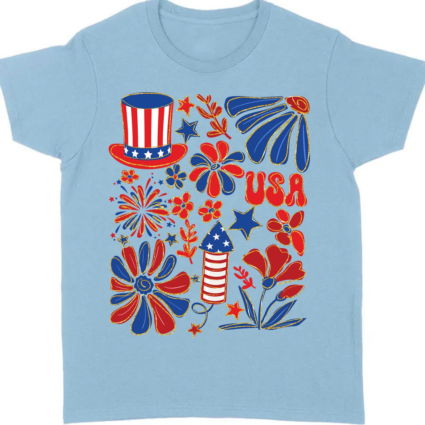 Retro America Coquette Shirt | Floral 4th Of July T-Shirt | Vintage USA Shirt | Land Of The Free Shirt | Independence Day Shirt 682323