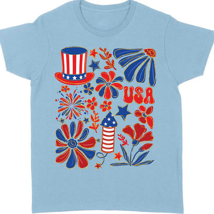 Retro America Coquette Shirt | Floral 4th Of July T-Shirt | Vintage USA Shirt | Land Of The Free Shirt | Independence Day Shirt 682323
