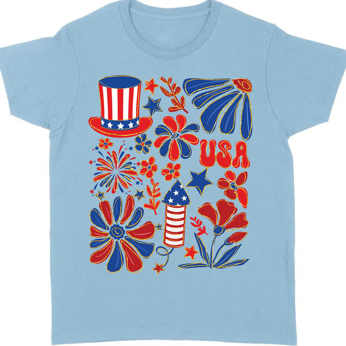 Retro America Coquette Shirt | Floral 4th Of July T-Shirt | Vintage USA Shirt | Land Of The Free Shirt | Independence Day Shirt 682323